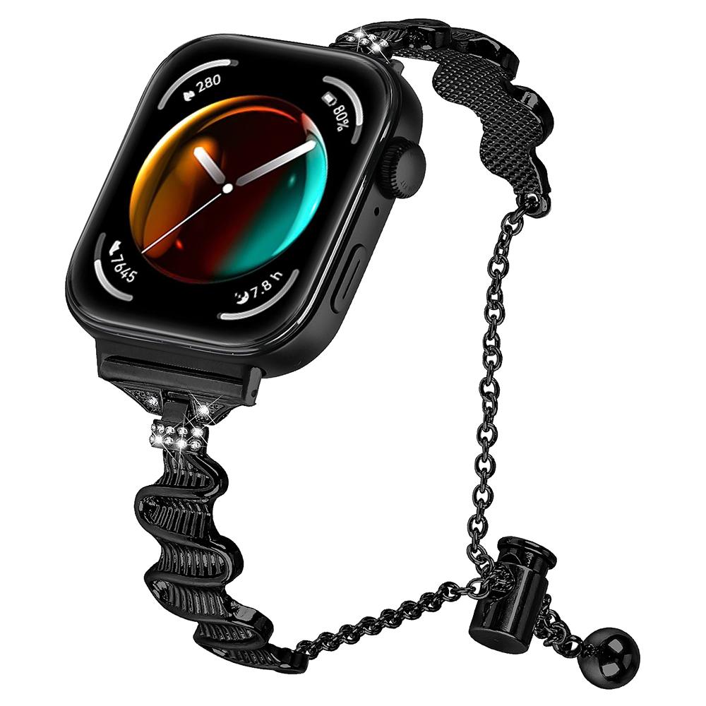 

For Huawei Watch Fit 3 Rhinestone Decor Wave Shape Sliding Bracelet Watch Strap Black