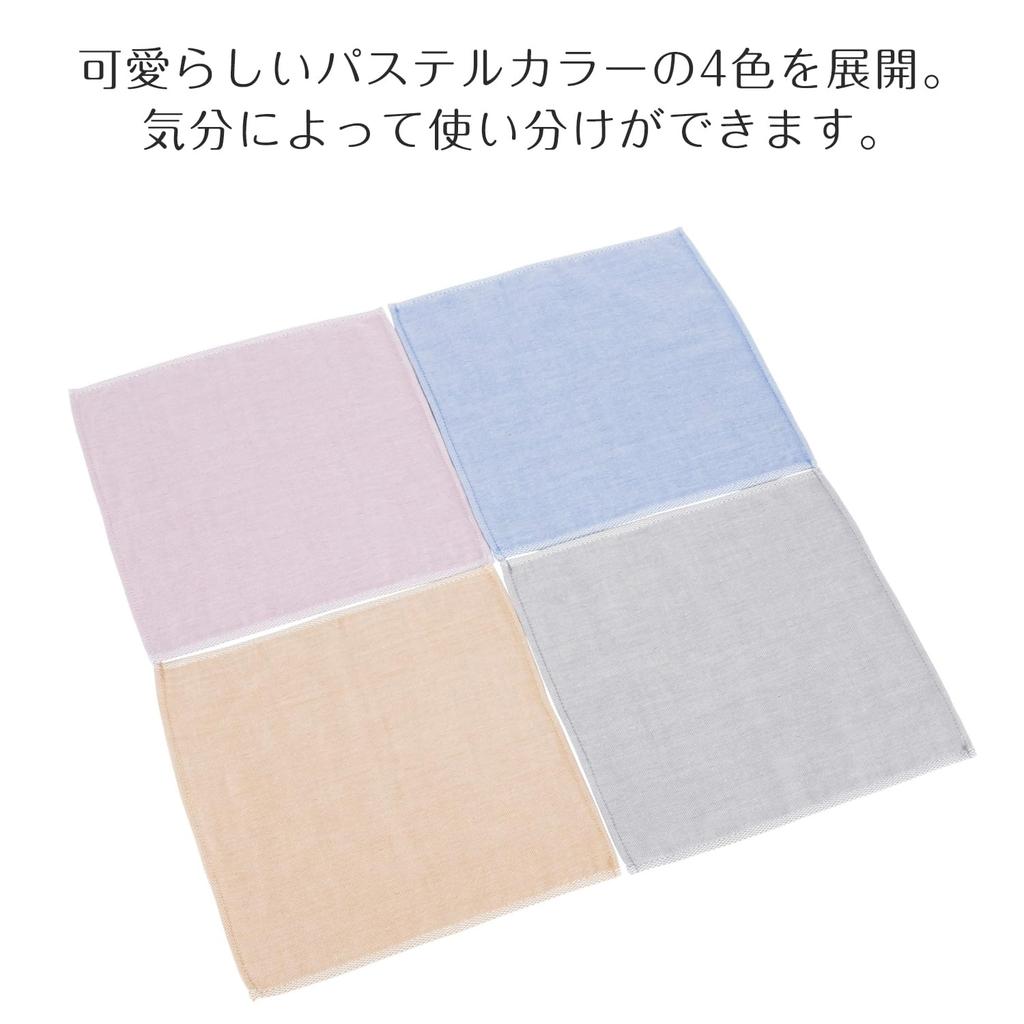 Imabari Towel Gauze Pile Mini Set of 4 Colors & Handkerchiefs, 25x25cm,