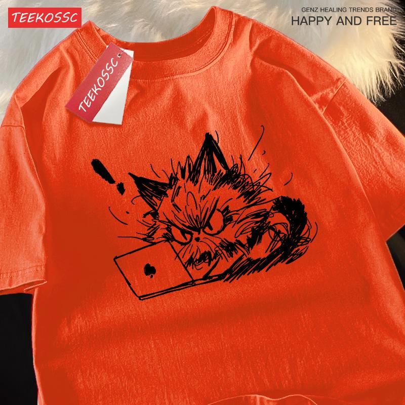 

Crazy Cat Pounding On The Computer Printing Mens T Shirts Cotton All-Match T Shirt Comfortable Crewneck Streetwear Summer Tops 4XL