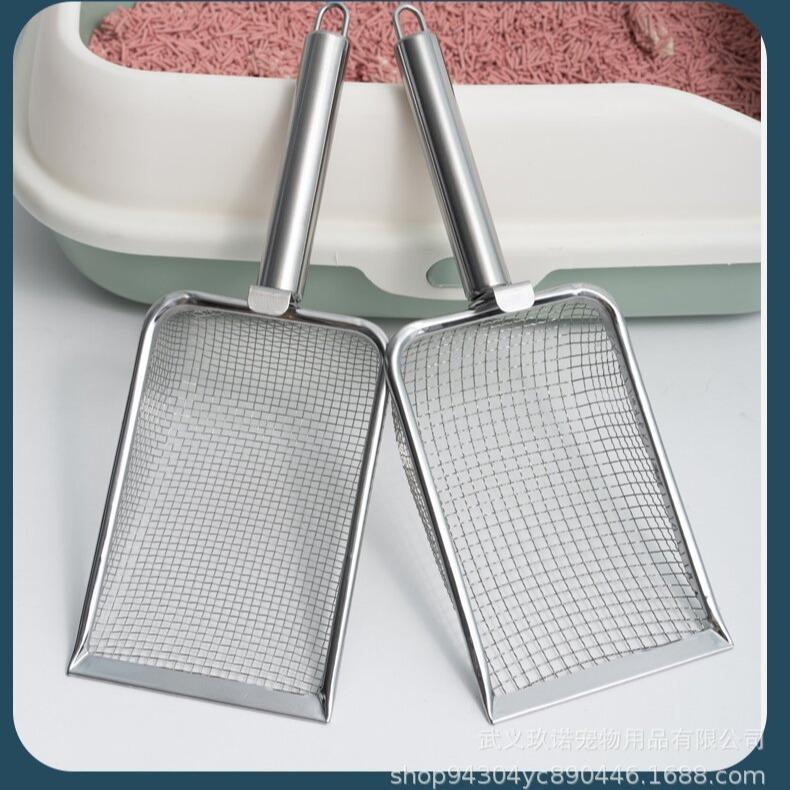 Stainless Steel Fine Hole Oversized Cat Litter Shovel, Pet Bentonite Cleaning And Toilet Pick Up Device, Metal Handle, Poop Scooping Tool