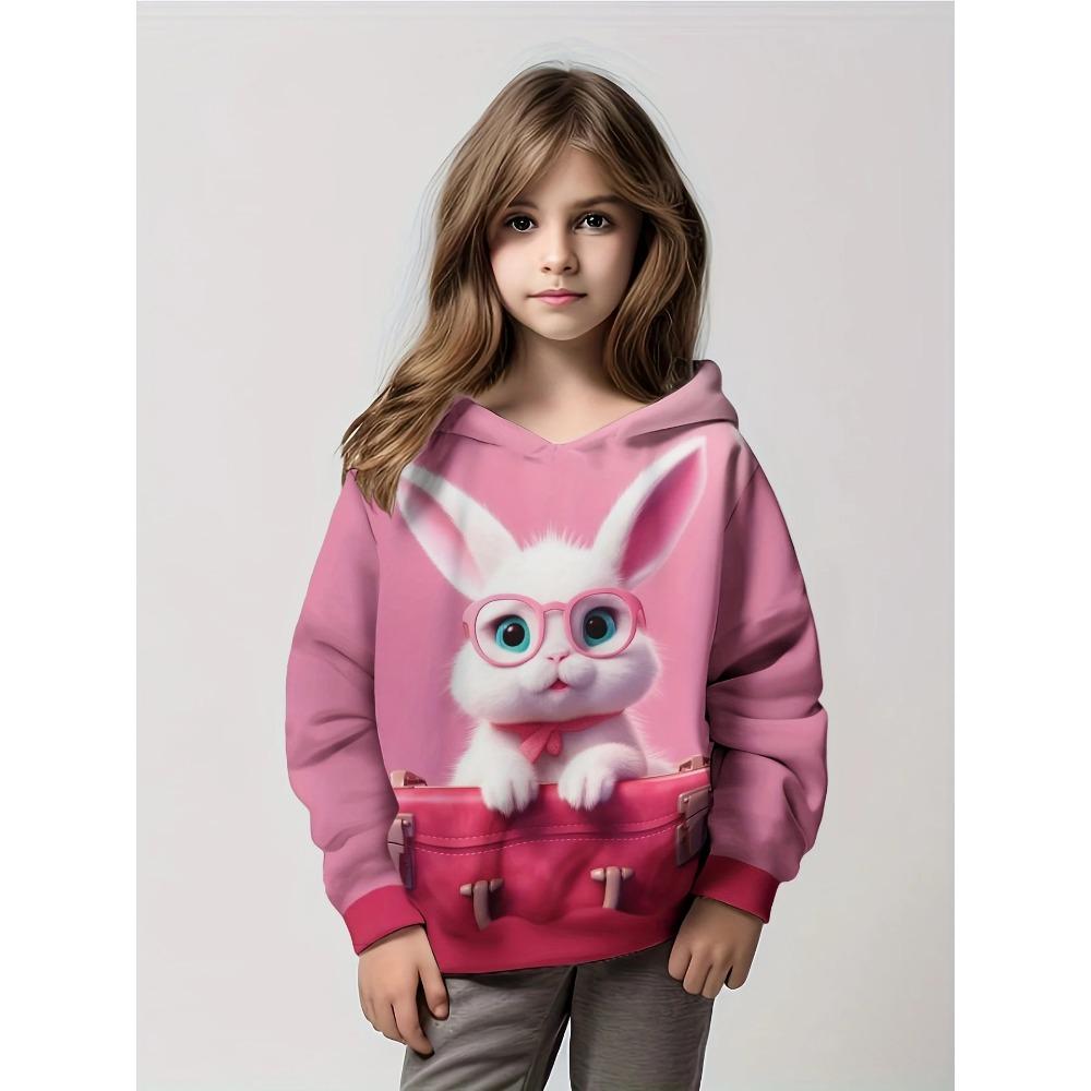 Children's Cute Rabbit 3D Digital Printed Girl Fashion Trend Hooded Sweatshirt