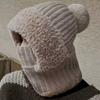 **Stor Hovedstørrelse Integreret Hue Kvinder Efterår Vinter Fleece Fortykket Ansigtsdækning Strikket Hue Halsedisse Maske Varm Pullover Balaclava**