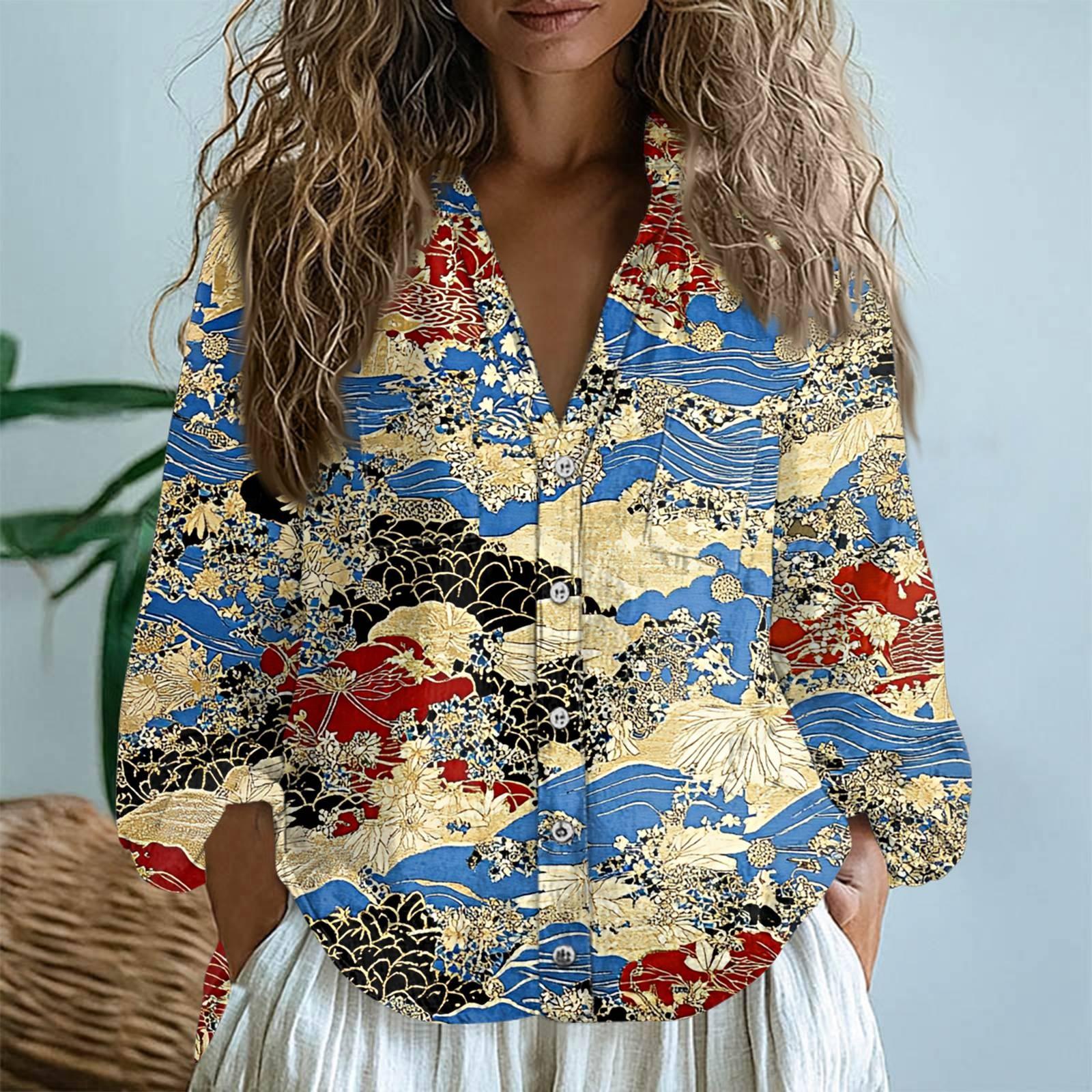 

Женские хлопковые льняные топы с длинными рукавами, свободные футболки с V-образным вырезом в стиле бохо, винтажные блузки XXL синий