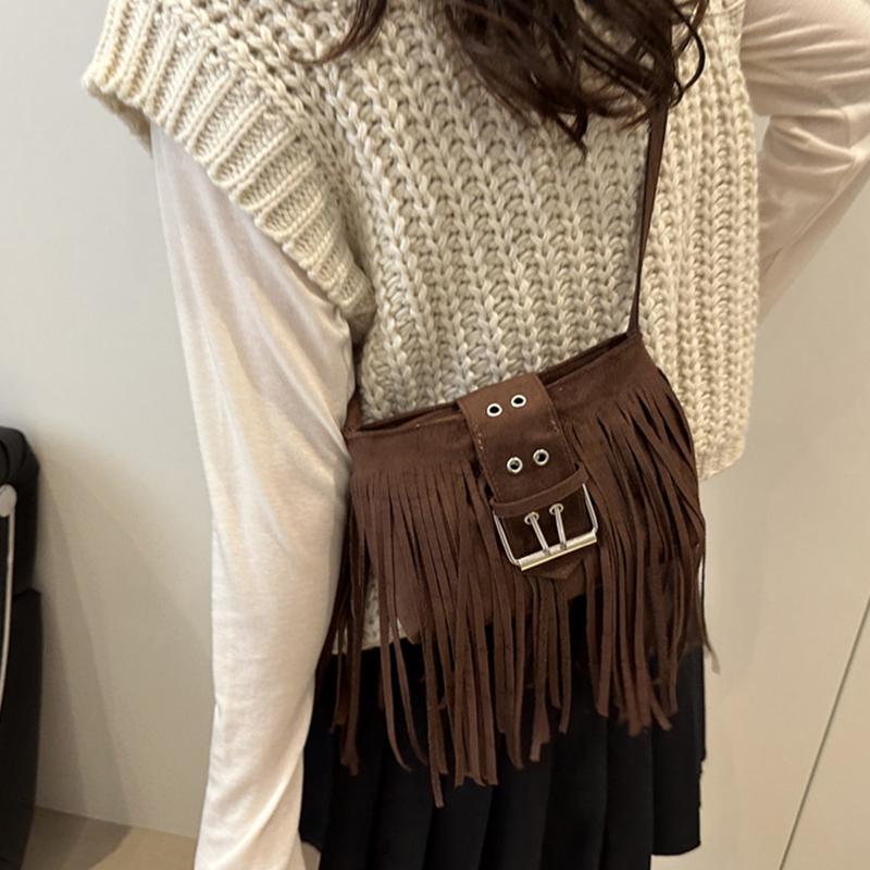 Modna Torba na Ramię z Frędzlami Niszowa Wszechstronna Retro Torba Crossbody Mała Kwadratowa Torba Prezent Urodzinowy Torba na Ramię Wysokiej Jakości Torba KTB