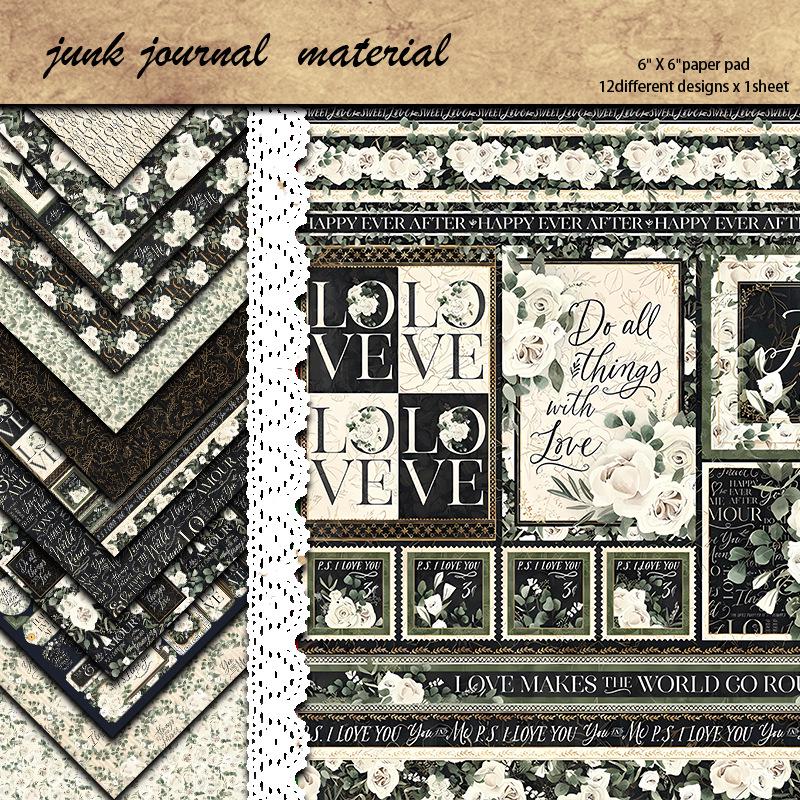 Vintage Dark Style Love Magic Backgrounds: 12 Large Sheets of Decorative Paper