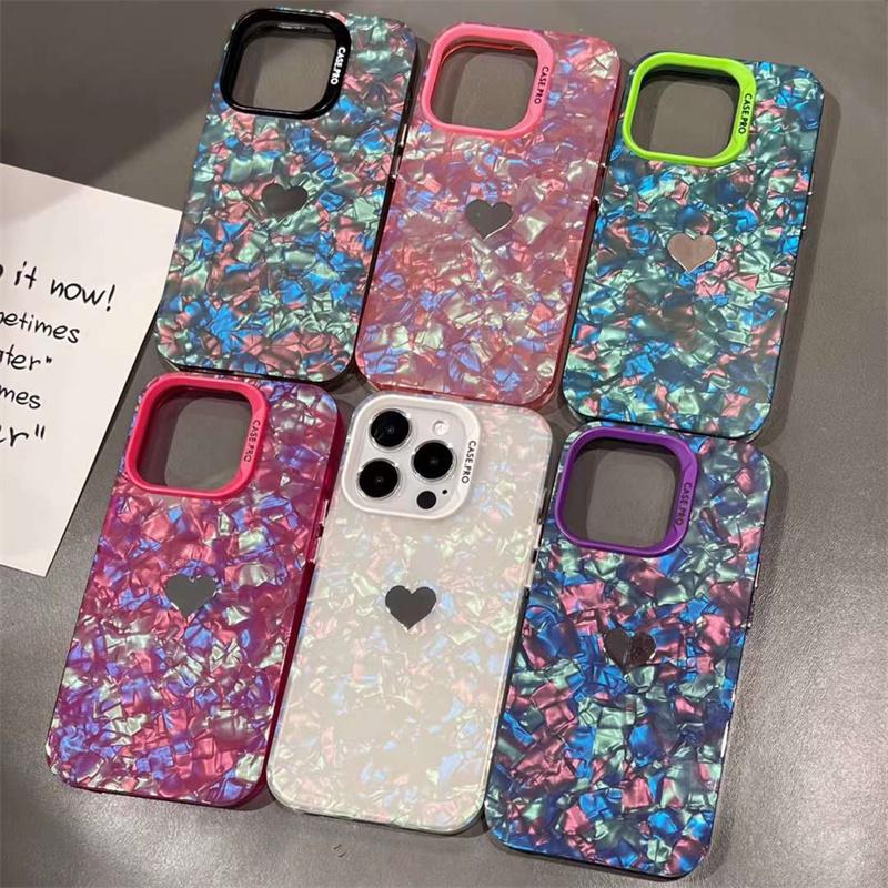 Luxury Fashion Shell Pattern Love Heart Phone Case For iPhone 15 14 13 12 11 Pro Max X XS XR XS Max Shockproof Cover