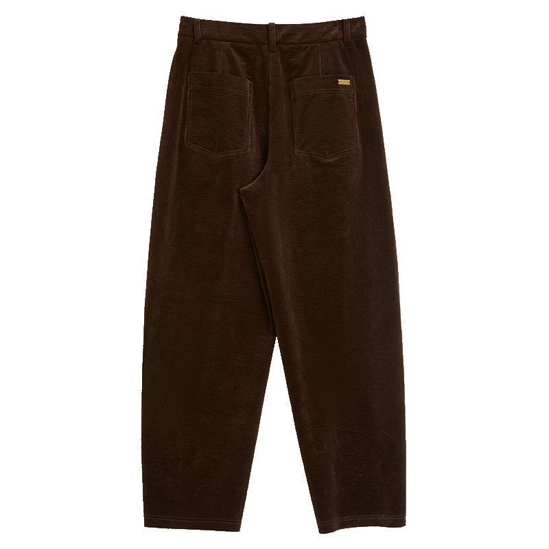 ELLE French Style High-End Solid Color Corduroy Mid-Rise Straight Leg Casual Pants Women bottoms Brown EK40009