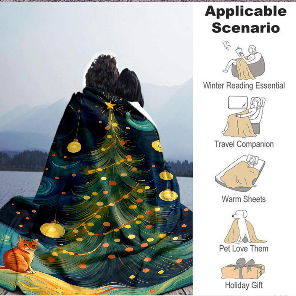 1pc Christmas Cat Blanket, Lightweight Flannel Throw Blanket for Sofa, Bed, Travel, Camping, Living Room, Office, Couch, Chair, and Bed