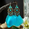 Ethnic Bohemian Big Feather Drop Earrings For Women Vintage Statement Big Geometric Beads Crystal Boho Dangle Zircon Earrings