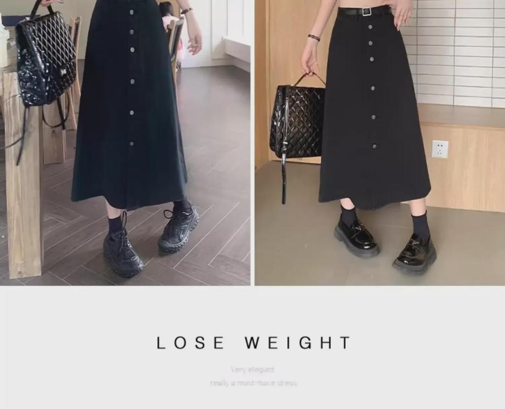 2024 Summer Black High-Waist Denim A-Line Skirt for Women - Available In Large & Small Sizes
