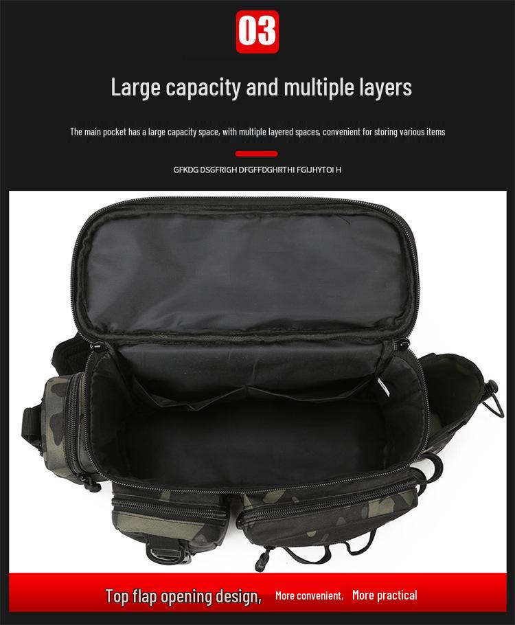 2023 Multifunctional Camouflage Fishing Bag: Single Shoulder, Crossbody, or Waist Carry with Rod Holder