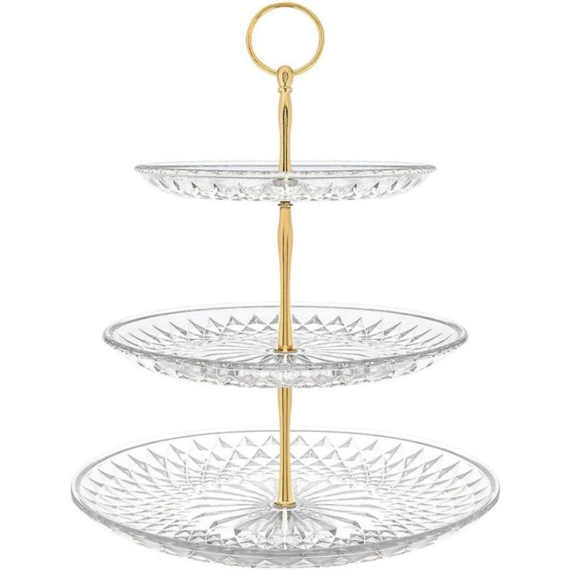 

3 Tier Plastic Cupcake Stand, Clear Acrylic Dessert Display Stand with Gold Handle, Reusable Tiered Serving Tray for Party, Wedding, Afternoon Tea