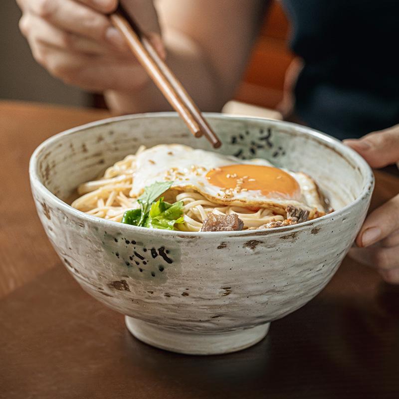 Koike Wabi-**** Wind Nostalgic Special-Shaped Tall Bowl Ceramic Bowl Thick Noodle Bowl Rice Bowl Retro Tableware Export