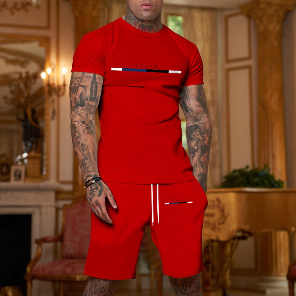 Men's Printed Plus Size Loose Short-Sleeve And Shorts Set Casual Short-Sleeve And Shorts Set