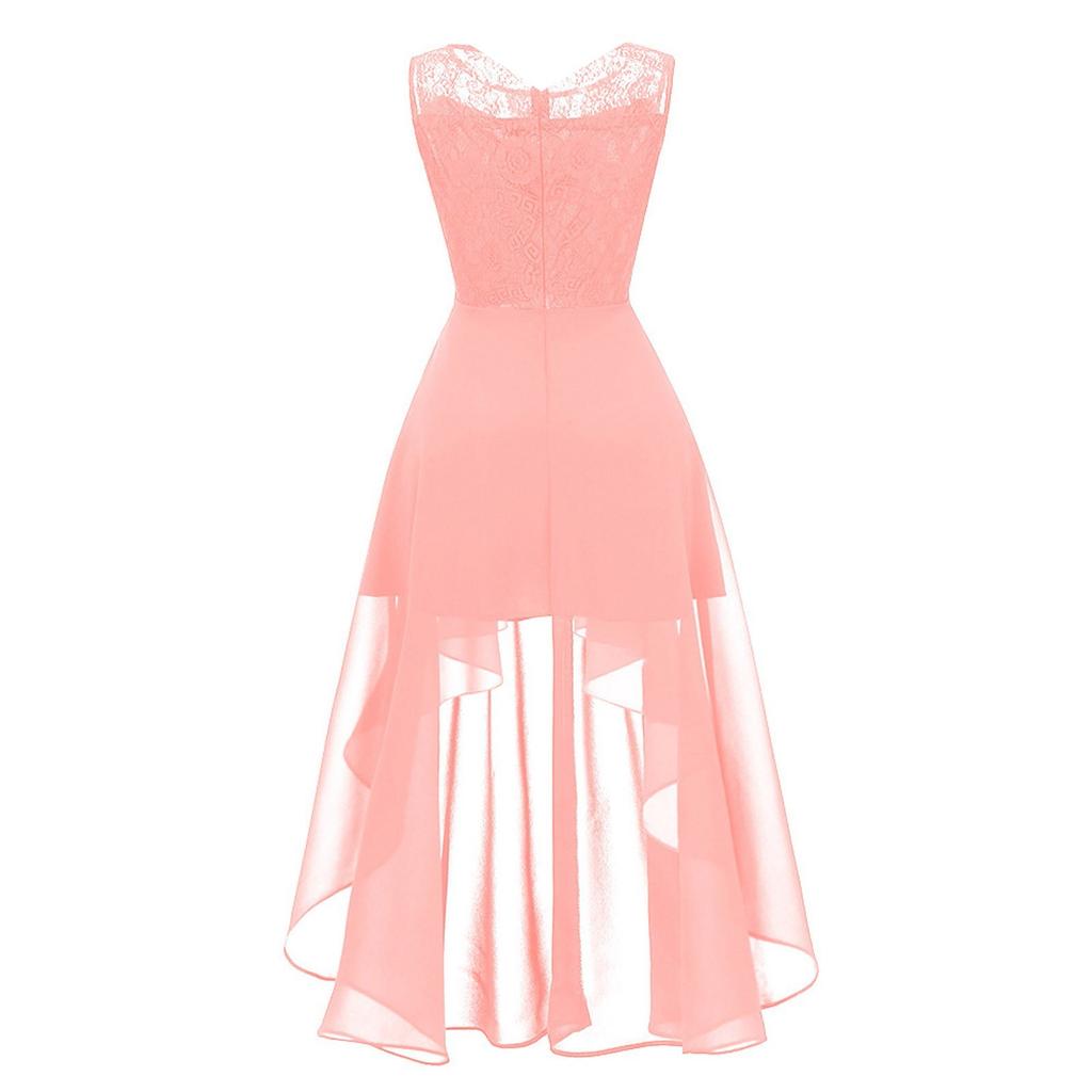 Women's Floral Lace Hi-Lo Bridesmaid Dress Sleeveless Formal Wedding Maxi Dress
