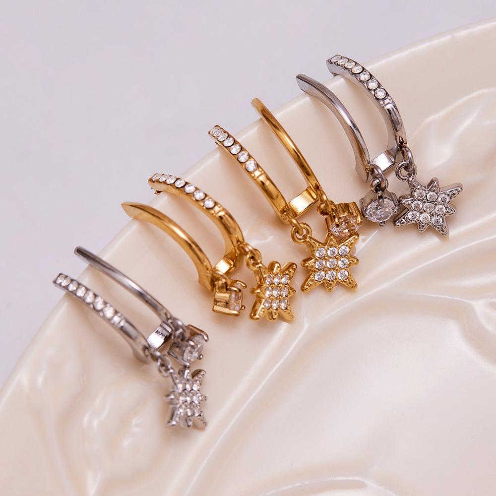 Qiong Yao 18K Gold Plated Zircon Star Pendant Stainless Steel Earrings