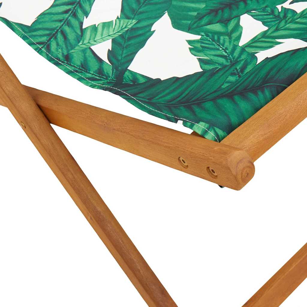 Folding Beach Chair with Leaf Pattern Solid Eucalyptus Wood Frame and Fabric