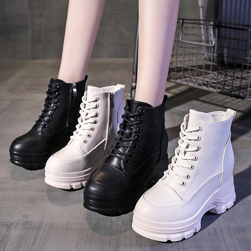 Fashion Women High Heels 9CM Thick Heel Ankle Boots Leather Chunky Shoes Autumn Winter Woman Punk Boots Platform Sneaker Botas Designer
