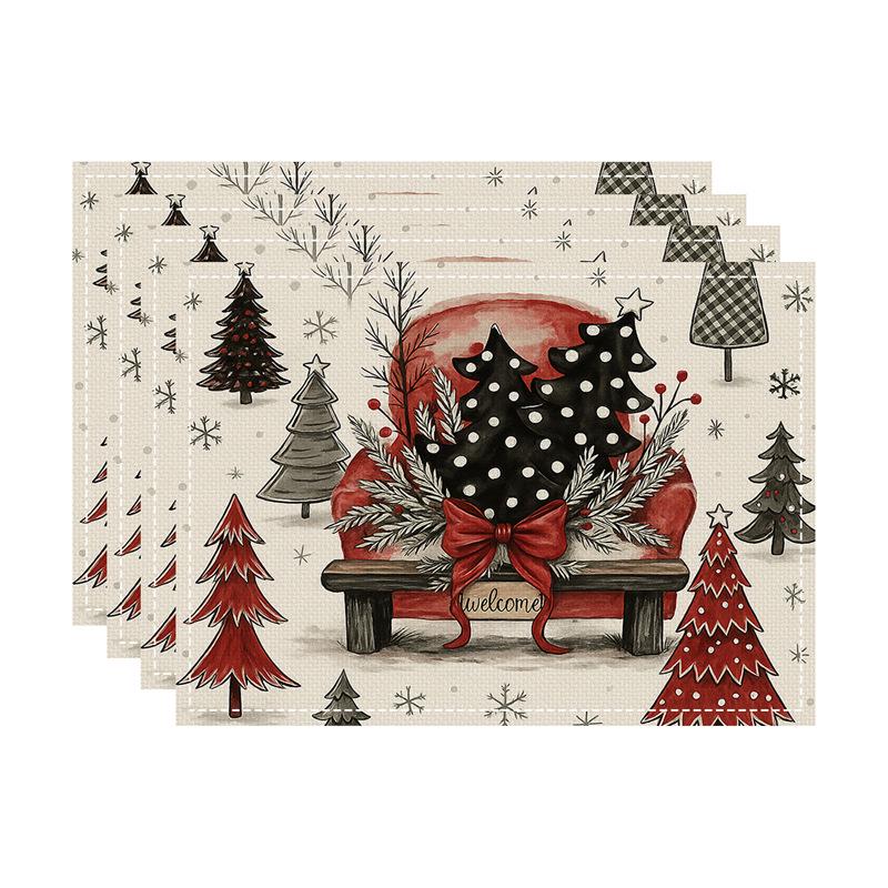 New Christmas Imitation Linen Texture Rectangular Placemat - Festive Table Mat Decoration