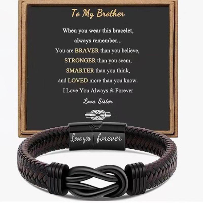 Men's Magnetic Black Twist Stainless Steel and Woven Leather Bracelet