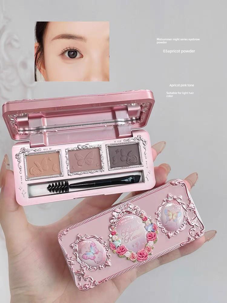 Comes with a Brush, Flower Knows Midsummer Night Flower Elf Three-Color Eyebrow Powder, Eyeliner, and a Built-In Brush, Genuine Product, 4 Grams