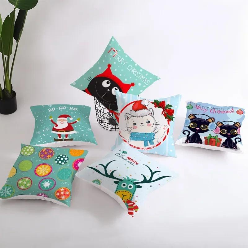 Polyester Fiber Green Series Christmas 2024 Pillow Cover Sofa Cushion Home Decorative Pillows Cover