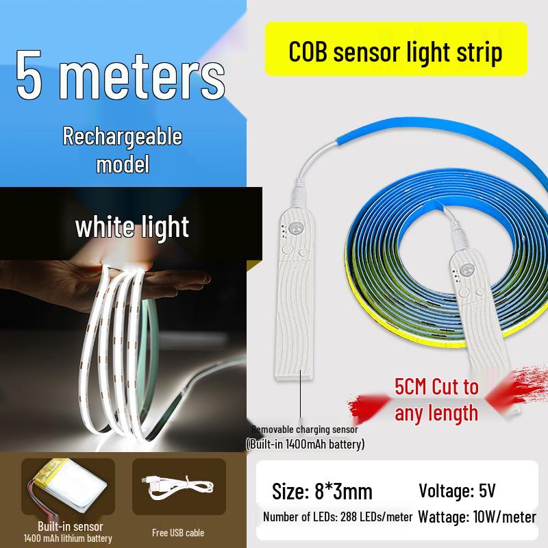 USB Rechargeable Motion Sensor LED Strip Light: Ultra-thin, Self-Adhesive, Wireless Night Lighting