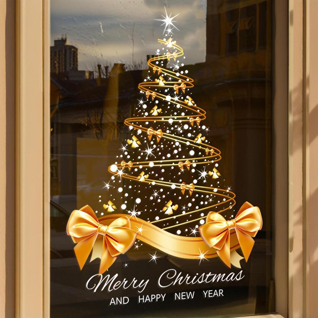Golden Christmas Tree Window Clings 25.59x17.72 Inch Double-Sided Decal  Christmas Window Clings For Holiday Home Window