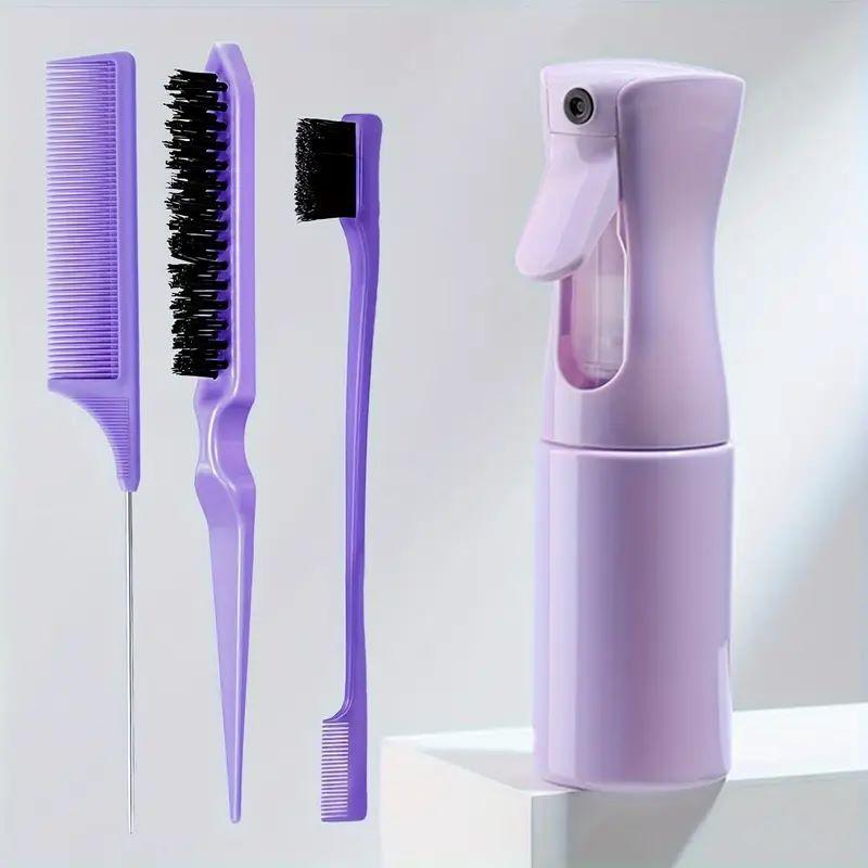 

Специально для париков из натуральных волос Набор инструментов для парикмахерского искусства из 4 предметов: расческа с кончиком, двухсторонняя щетка для контроля волос и бутылка-спрей под давлением