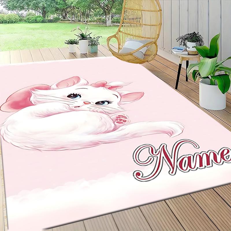 Custom Name Cheshire Cat Hearts Theme Carpet Rug Customizable Soft Washable Anti-Slip Home Living Room Sofa Mats Personalized Rug. 0909416