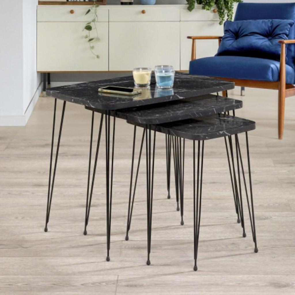 Cheap Nesting Table 3 Pieces Black Marble Pattern | Joom