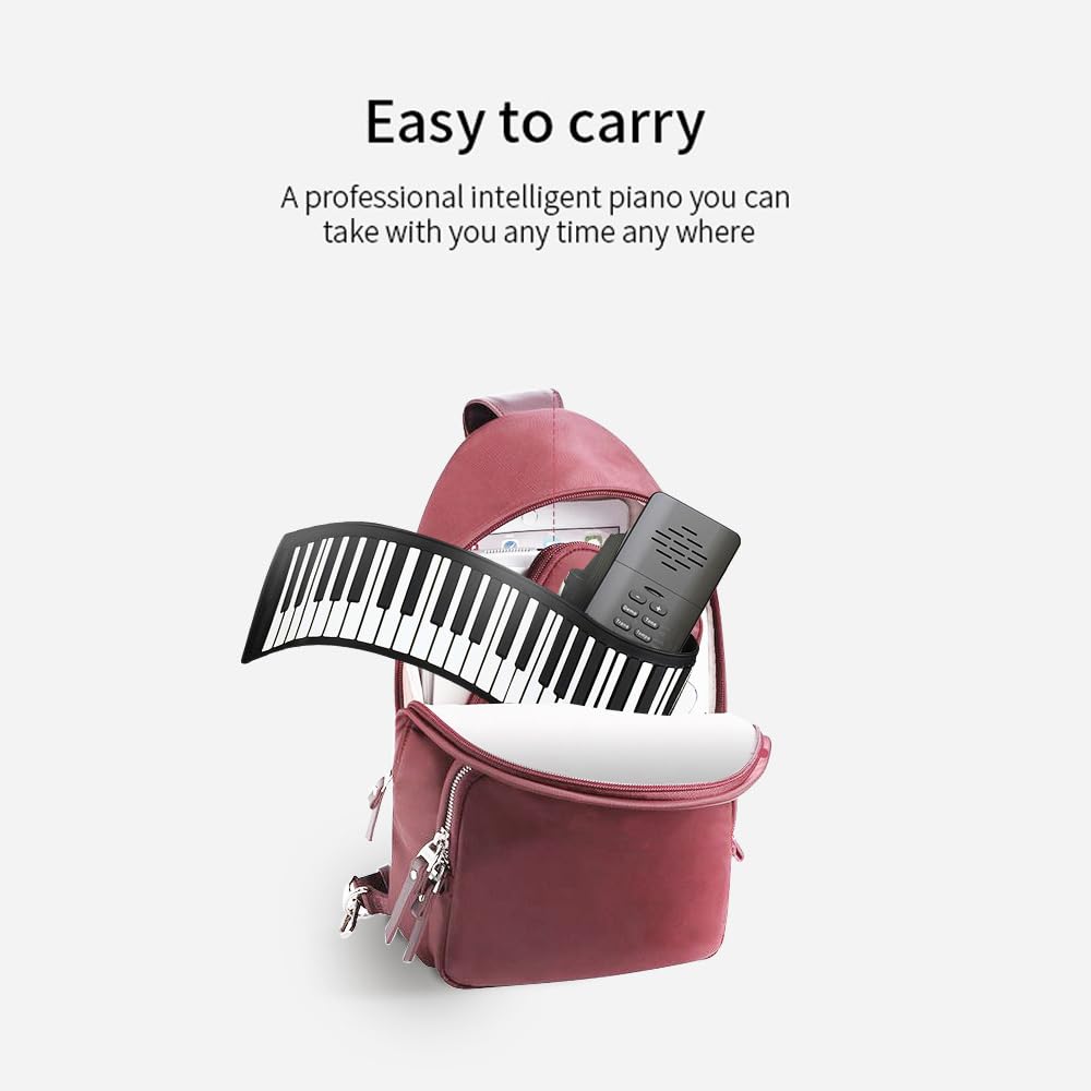 Btuty Electronic Hand Roll Silicone Folding Piano with No MIDI Travel Piano for Beginners Roll-Up Piano, 88-Key Piano, Built-in Speaker, Function,