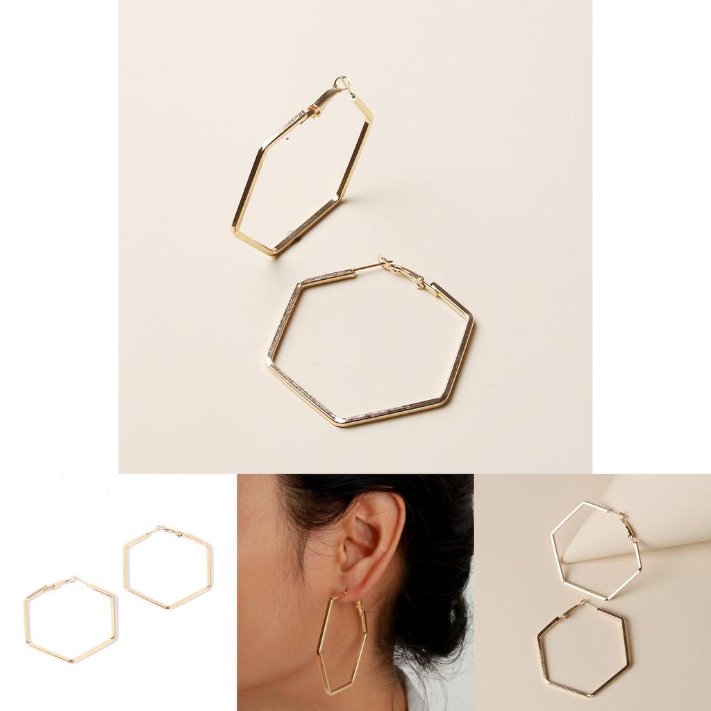 Contemporary Hexagon Geometric Ear Rings With Electroplated Gold For Stylish Office Wear