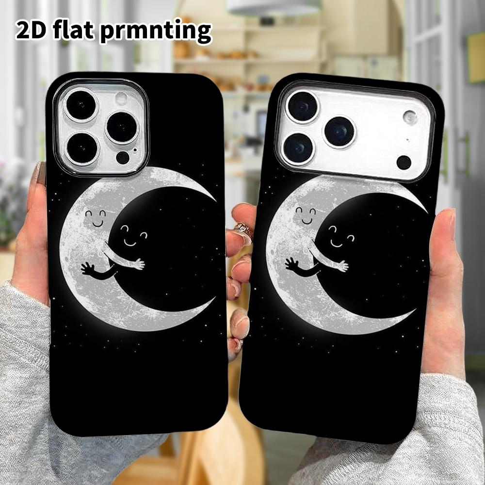 Phone Case: 2D Flat, Fits iPhone 18, 17, 16, 15, 14, 13, 12Pro Protective Case, Hugging Crescent Moon, Perfect Christmas and Halloween Holiday Gift