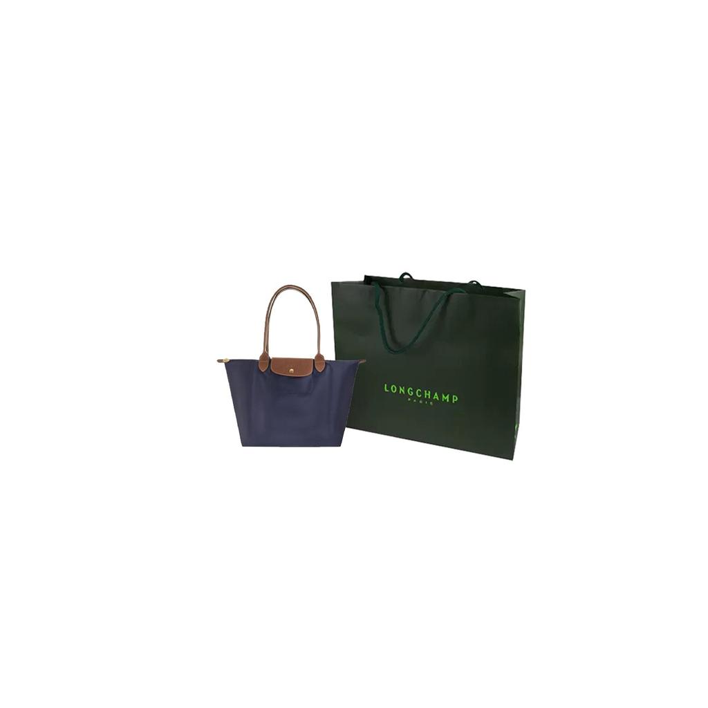 Longchamp Le Pliage 31 Logo Foldable Dumpling Bag Handbag Canvas And Leather Shoulder Bag Large Women Handbags Navy-Blue 1899089P68
