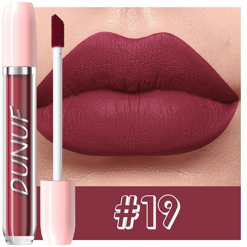 DUNUF Matte Liquid Lipstick Bean Paste Lip Gloss Long Lasting Waterproof Non‑Fading Easy To Apply Sexy Red Lip Glaze