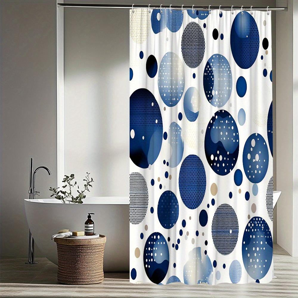 1pc Round Pattern Shower Curtain Modern Style Bathtub Partition Hanging Fabric Curtain with Interesting Blue And White Bubble