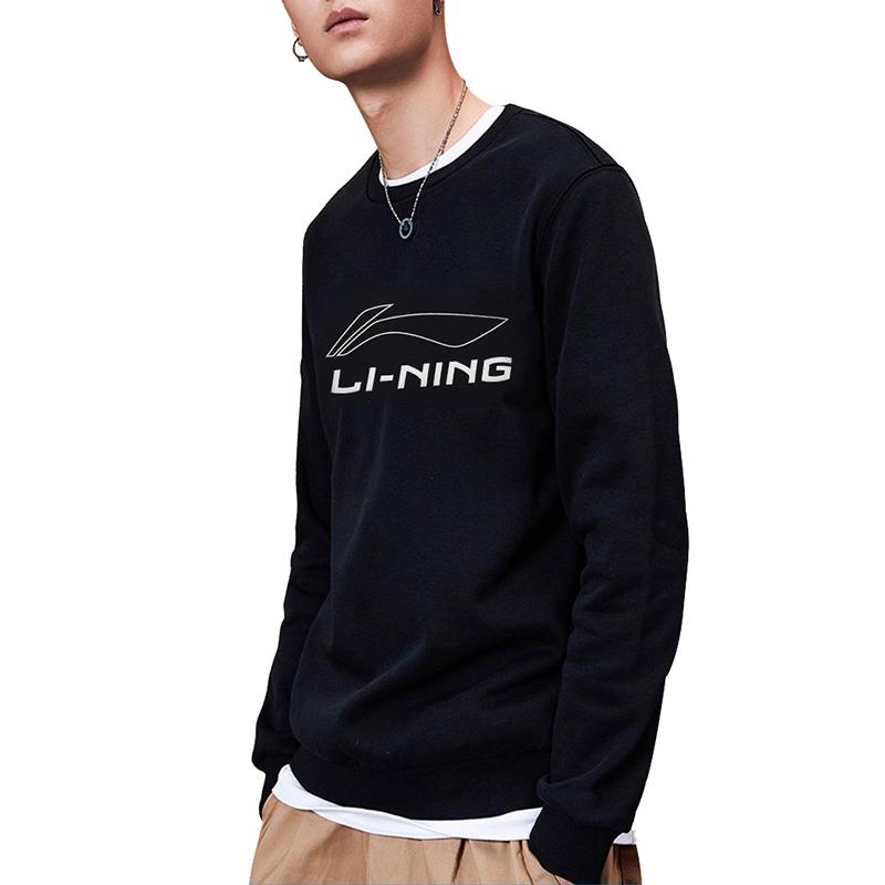 Li Ning Table Tennis Series Logo Pullover Crewneck Long Sleeve Sweatshirt Men sweatshirt Standard-Black AWDS395-1