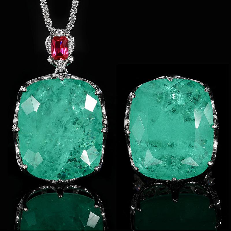 Jewelry Set Necklace Ring Paraiba Fat Rectangular Women's Retro Fashion Goods