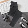 Women's High Waist Elastic Denim Skinny Pants - Double Button Pencil Style for Spring, Autumn, Winter