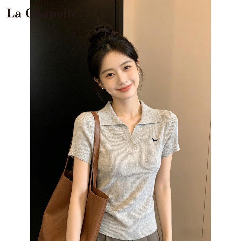 La Chapelle Women s V-Neck Knit T-Shirt L серый