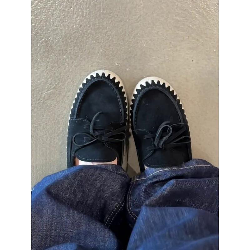 Sheepskin version~ retro suede round head flat bottom fisherman shoes women's 2025 new one-pedal lazy shoes loafers