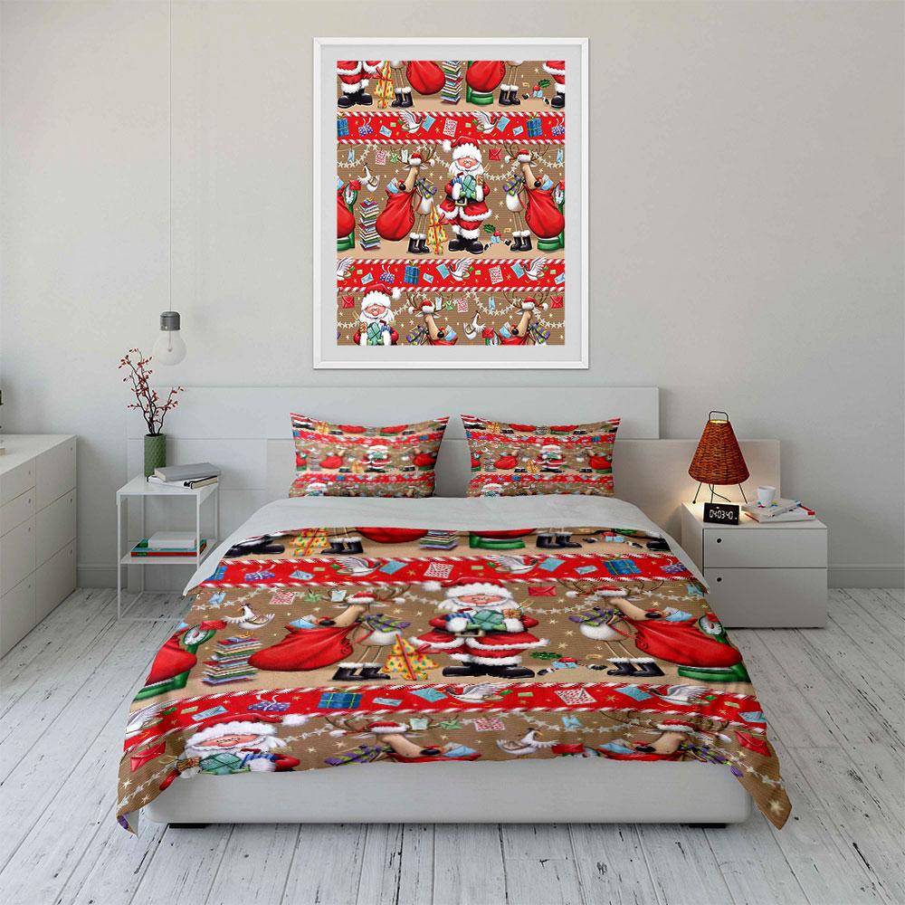 Santa and Reindeer Holiday Print Bedding Duvet Cover Set Duvet Cover Pillowcases  (1*Duvet Cover 2*Pillowcases, without duvet insert)