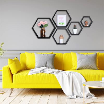 Wooden Hexagon Floating Shelves For Living Room Bedroom Wall Mounted Honeycomb Display Shelves Wall Storage Shelf