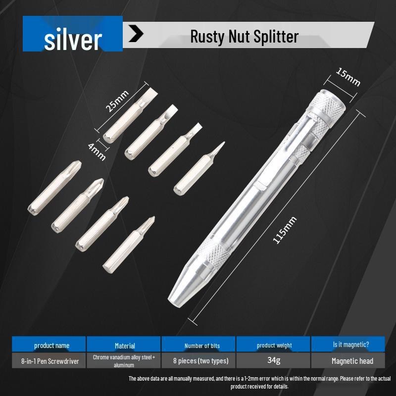 8-in-1 Multi-purpose Aluminum Alloy Screwdriver Pen with Flat & Cross Heads