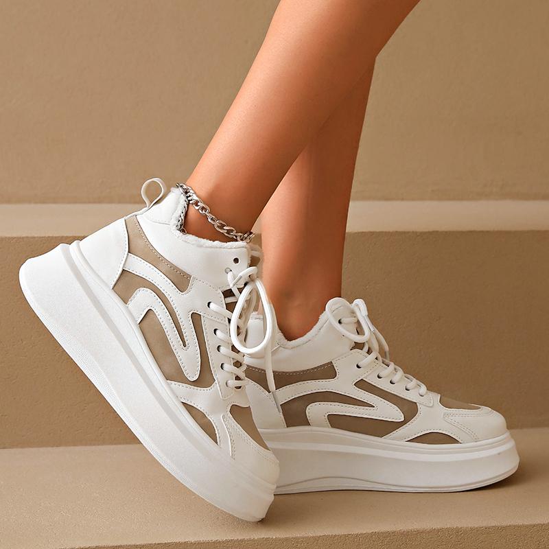 Winter Plush Warm Chunky Sneakers Women Fashion Mix Color Platform Sports Shoes Woman Thick Sole High Top Comfortable Sneakers