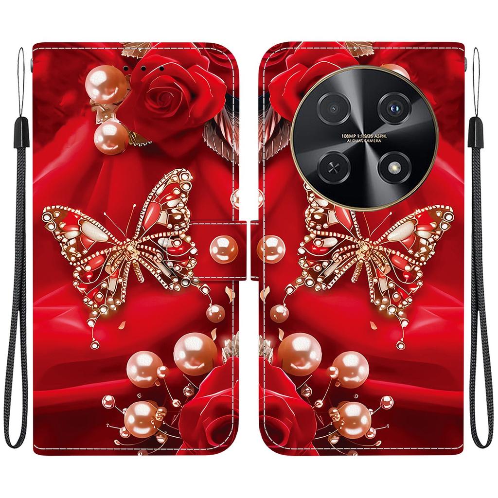 Handgefertigte PU-Leder-Klapphülle für Huawei nova 12i Rutschfeste Stoßfeste Hülle mit Handschlaufe & Herz/Rose Katze Designs