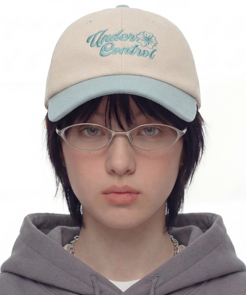 Eondeokeonteulol Four Seasons Washed Cotton Color Block Soft Top Logo Ball Cap Unisex Baseball Cap Floral Script / Washed B B / Sky