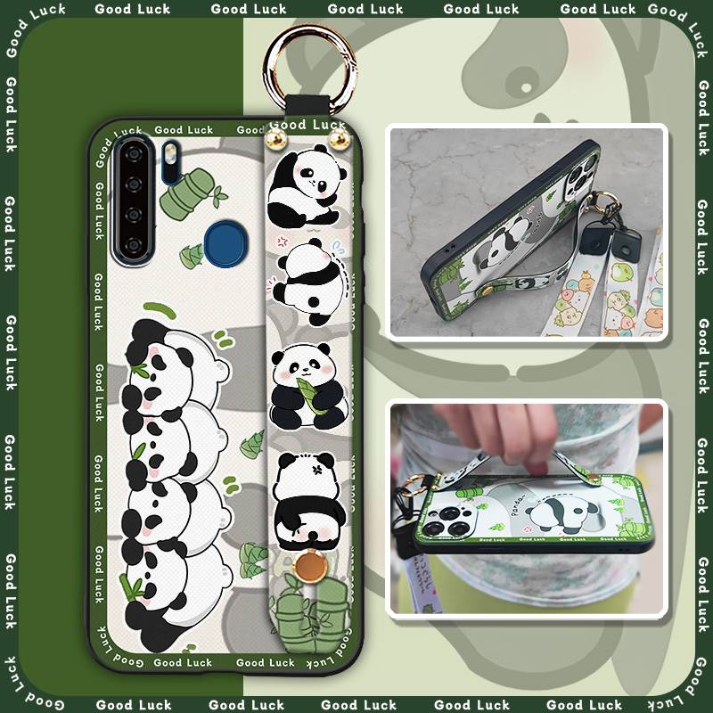 Panda Wristband Phone Case For Blackview A80 Pro Cute Anti-dust Anti-knock Wrist Strap Shockproof Cartoon Durable Ring