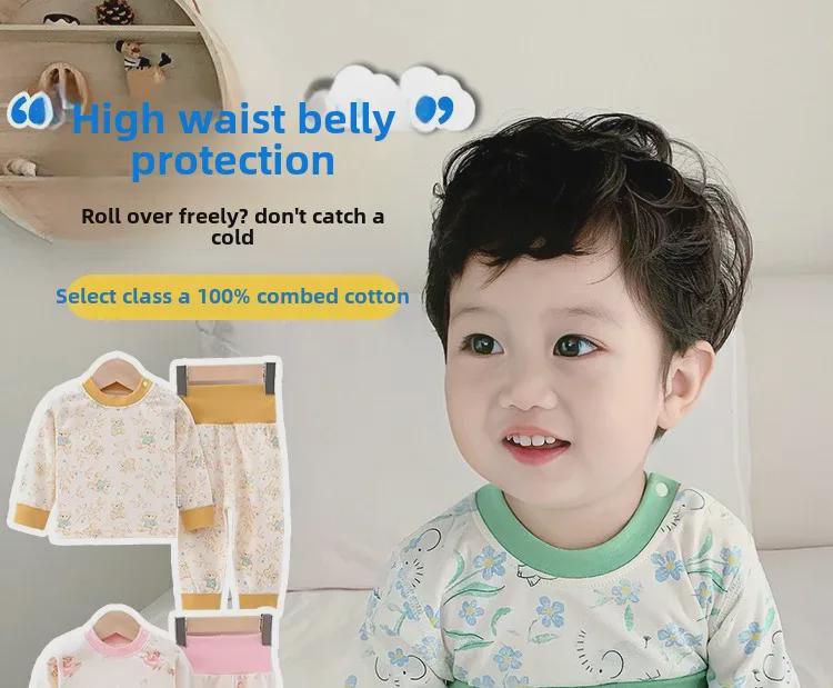 Newborn High Waist Cotton Pajama Set - Belly Protection and Autumn Bottoms